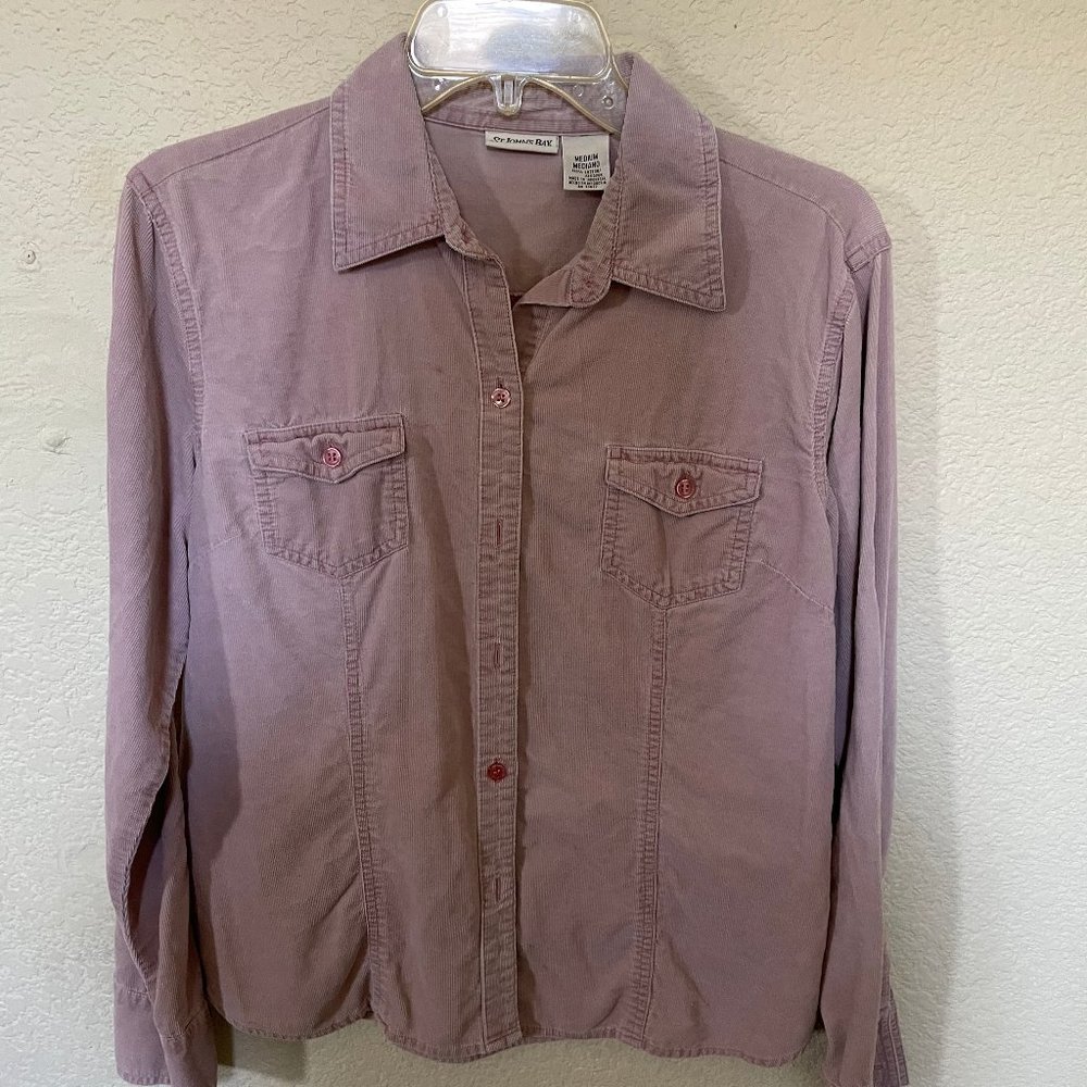 St John's Bay Button Down Shirt Woman's M Medium Pink Long Sleeve